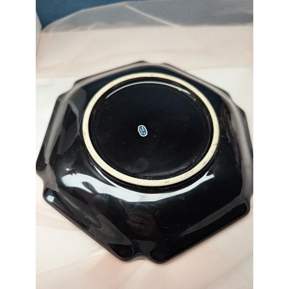 Vintage Japanese Black & Gold Chrysanthemum Floral Trinket Tray